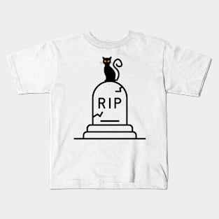 Halloween Black Cat on Gravestone Kids T-Shirt